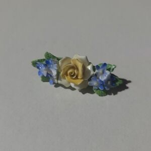 Vintage Floral Brooch Women Yellow Blue Made in England China Romantic